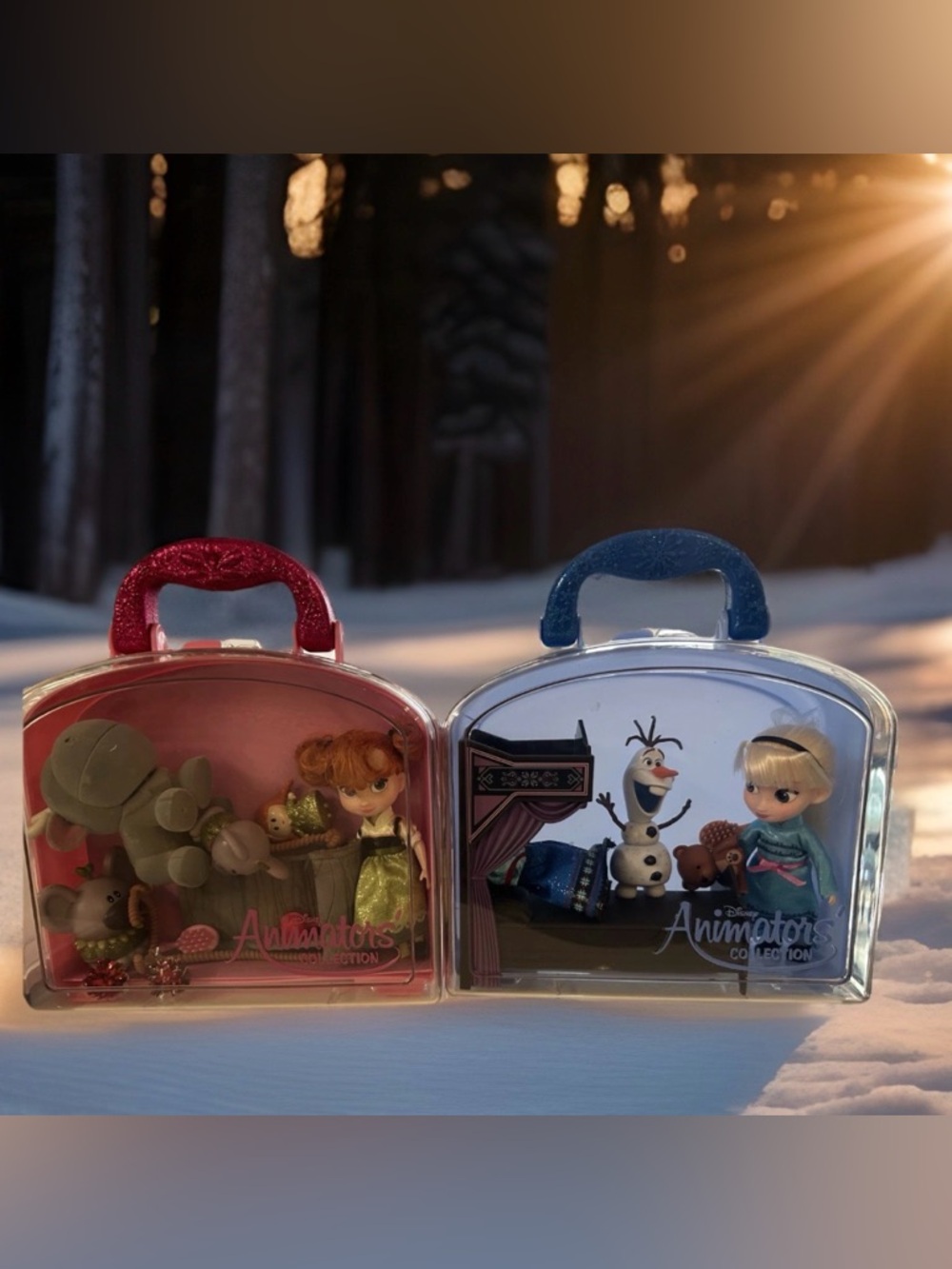Lot Of 2 Disney Animators Collection Dolls Mini Play Set Cases Elsa Anna